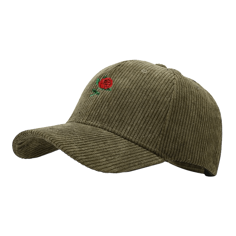 Rose embroidered army green hat