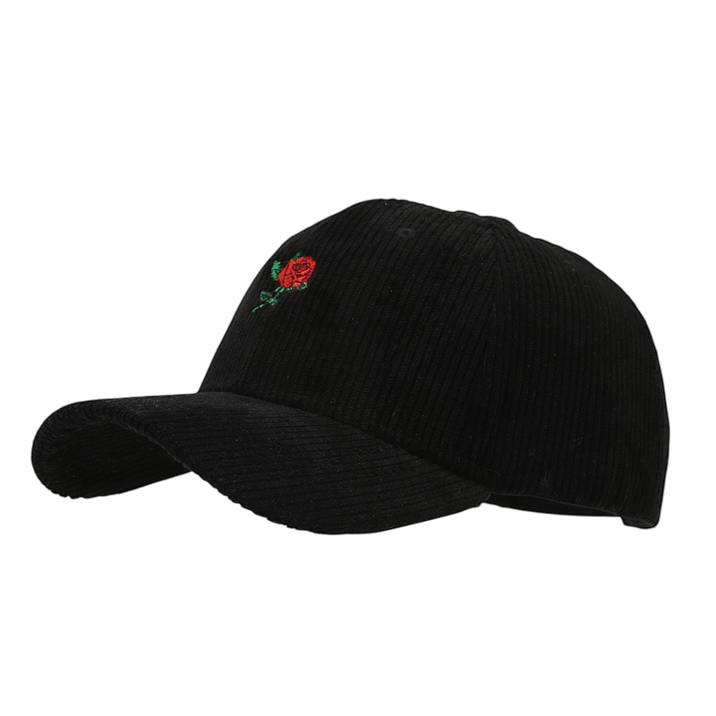 Rose embroidered Black hat