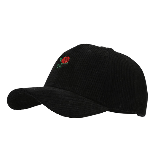 Rose embroidered Black hat