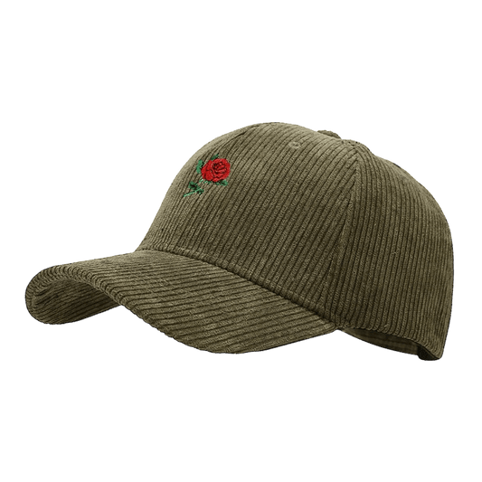 Rose embroidered army green hat